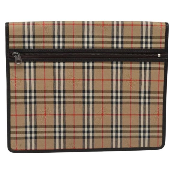 Burberrys Nova Check Clutch Bag Canvas Beige Brown Auth 114735 - Picture 3 of 12